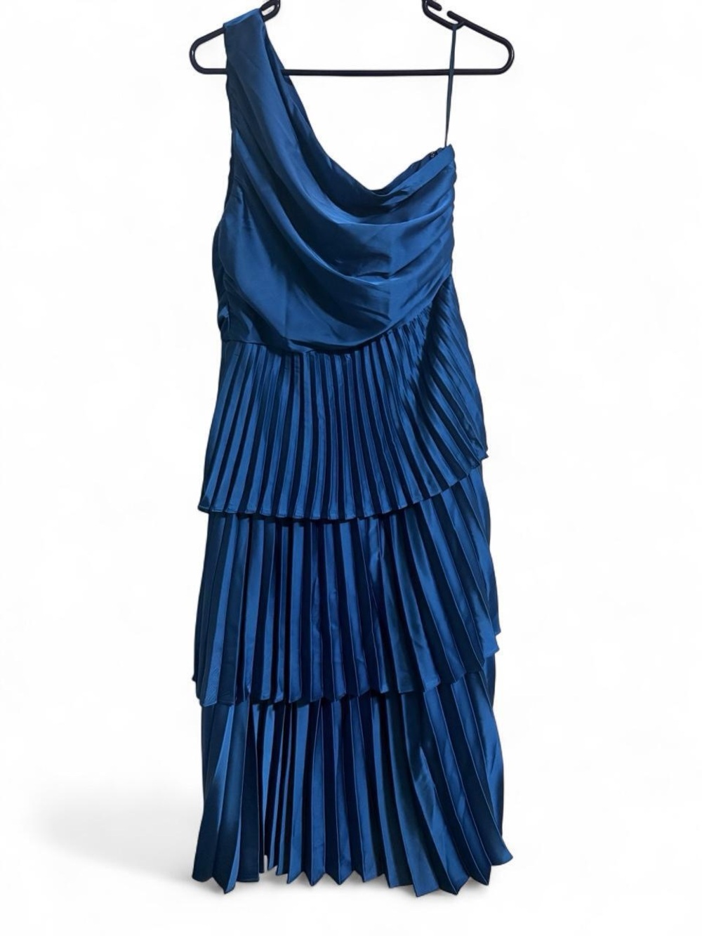 MOTF One-Shoulder Tiered Pleated Dress in Royal Blue